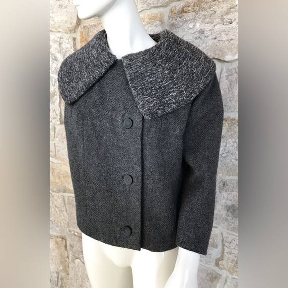 Wonderful Vintage 1960s Italian Wool Coat Jacket Textured Exaggerated Collar - Picture 4 of 15